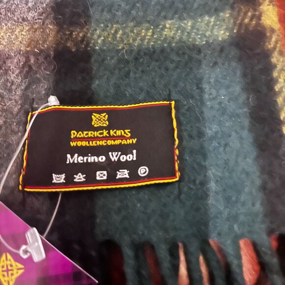 Patrick King Merino‎ Wool Green Plaid Button Scarf With Fringe Trim scottish - Picture 6 of 9